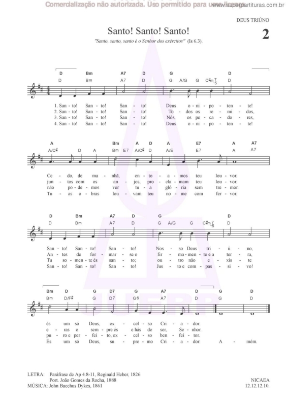 Super Partituras Santo Santo Santo 2 Hcc Hinário Do Culto