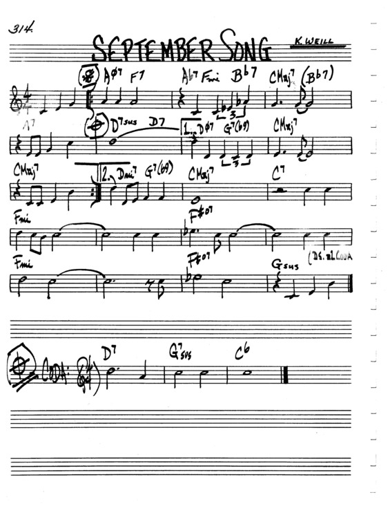 Super Partituras - September Song v.7 (The Real Book Of Jazz), com cifra