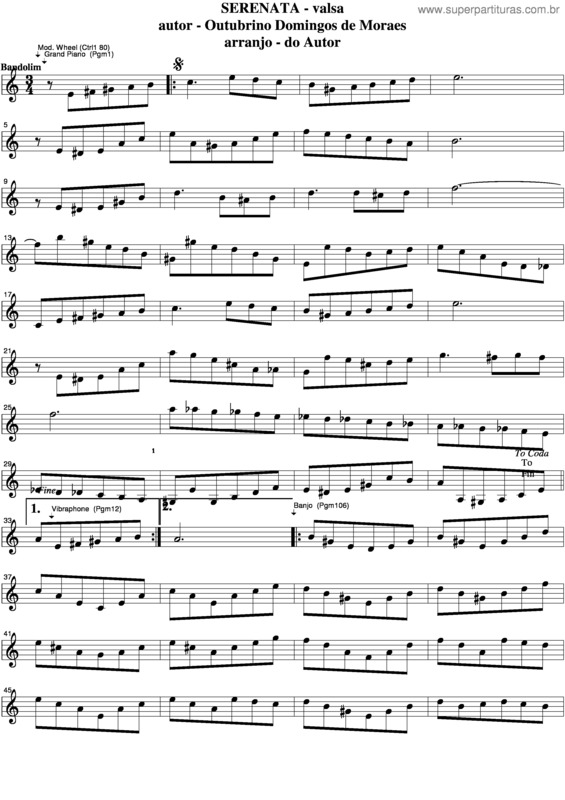 Super Partituras - Serenata v.11 (Outubrino Domingos de Moraes), com cifra