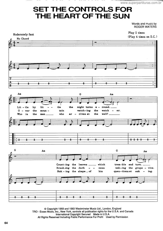 Super Partituras Set the controls for the heart of the sun v.2 (Pink Floyd), com cifra