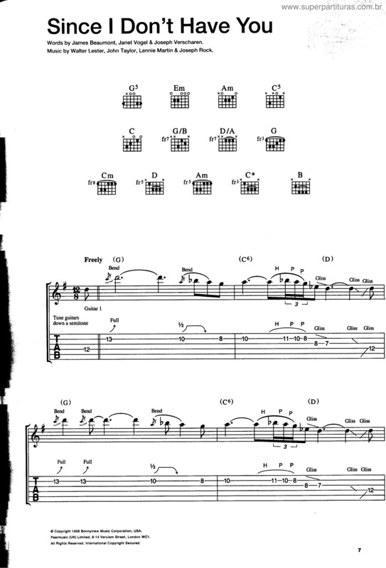 Super Partituras - Since I Don`t Have You (Guns N` Roses), com cifra