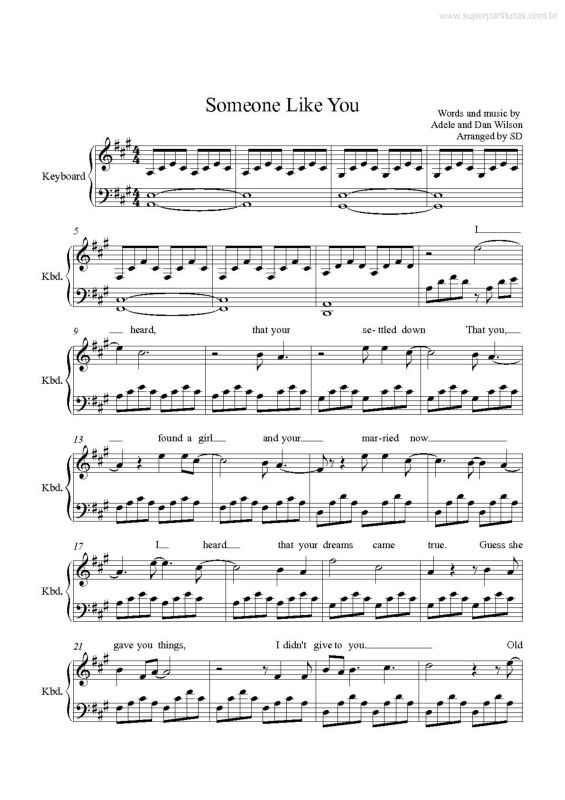 Super Partituras Someone Like You v.3 (Adele), com cifra