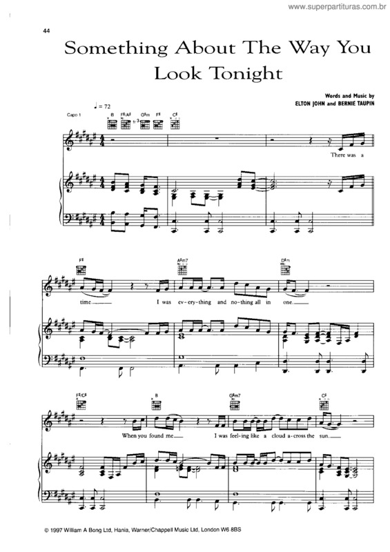 Something About The Way You Look Tonight Lyrics Super Partituras - Something About The Way You Look Tonight (Elton John