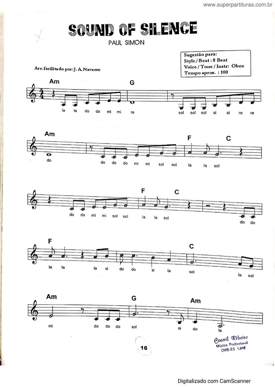 Super Partituras - Sound Of Silence v.4 (Paul Simon), com cifra