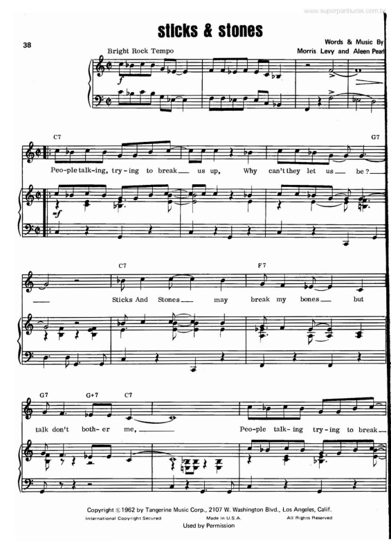 Super Partituras Sticks and Stones (Joe Cocker, Moris Levy, Aleen