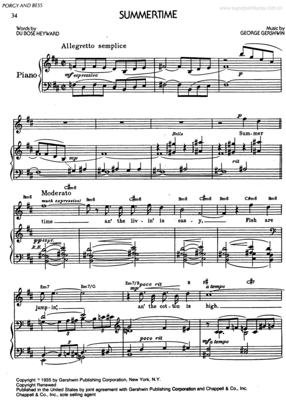 Super Partituras - Summertime (George Gershwin), sem cifra
