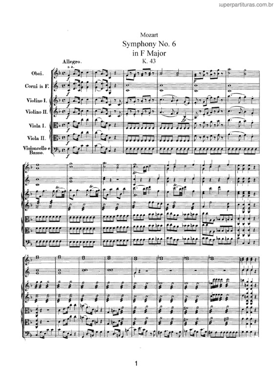Super Partituras Symphony No. 6 (Wolfgang Amadeus Mozart)