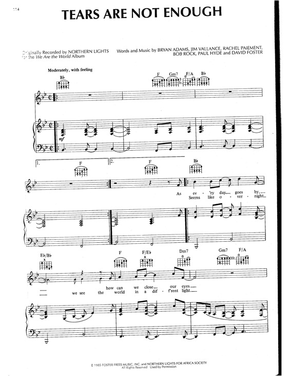 Super Partituras Tears Are Not Enough (Northern Lights), com cifra