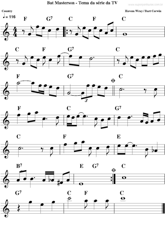 Super Partituras Tema de Bat Masterson (Havens Wray, Bart Corwin