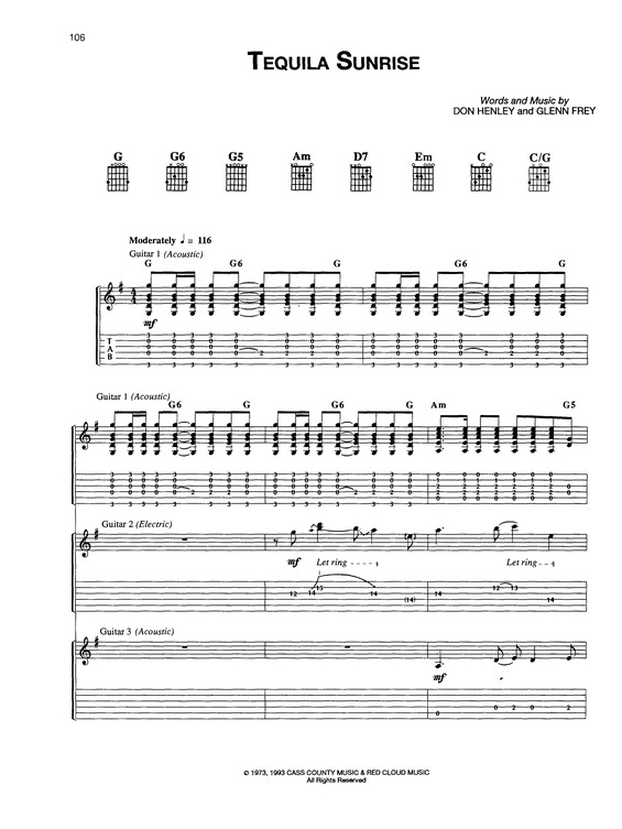 Super Partituras Tequila Sunrise v.2 (Eagles), com cifra