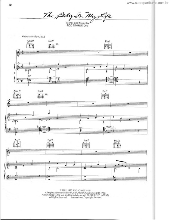The First Lady In My Life By Paul Todd Lyrics Super Partituras - The Lady In My Life (Michael Jackson), com cifra