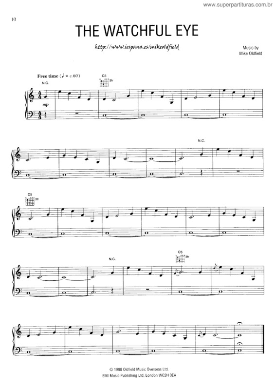 Super Partituras The Watchful Eye (Mike Oldfield), com cifra