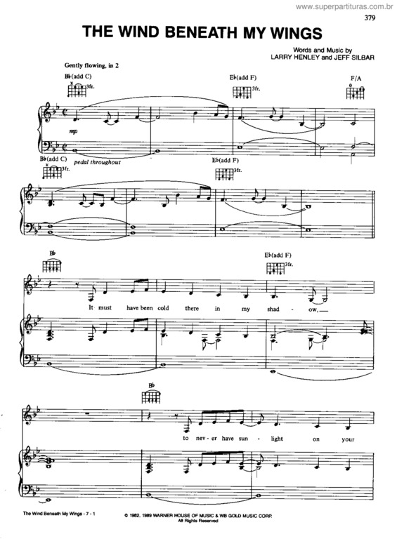 Super Partituras The Wind Beneath My Wings (Bette Midler), com cifra