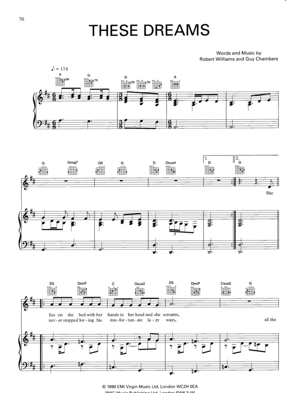 Super Partituras These Dreams (Robbie Williams), com cifra Super Partituras These Dreams (Robbie Williams), com cifra