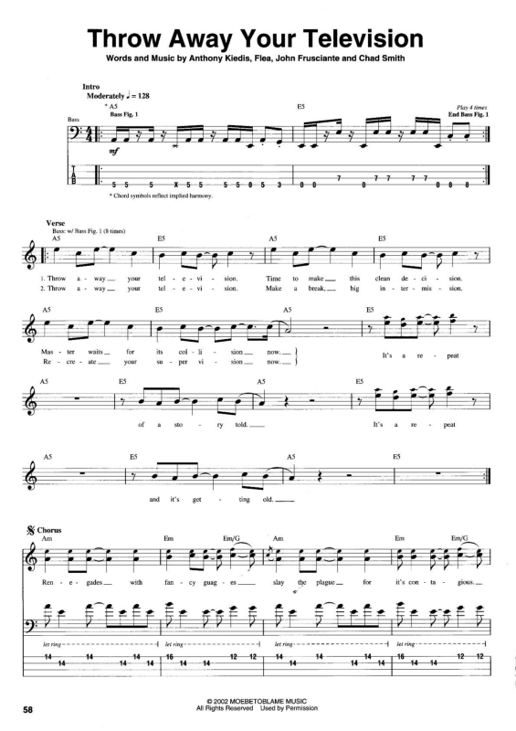 Super Partituras Throw Away Your Television (Red Hot Chili Peppers, Anthony Kiedis, Chad Smith