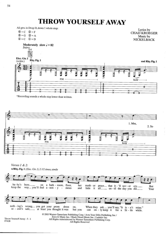 Super Partituras Throw Yourself Away (Nickelback, Chad Kroeger), com