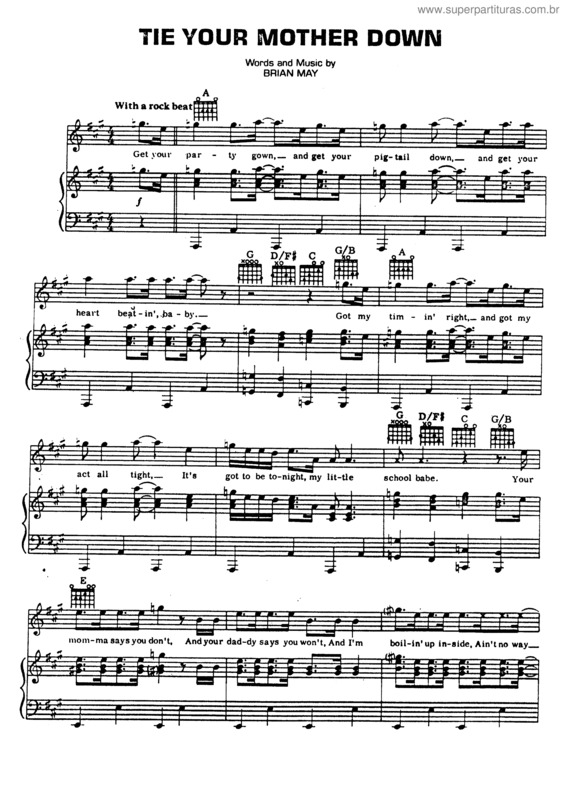 Super Partituras Tie Your Mother Down (Queen), com cifra