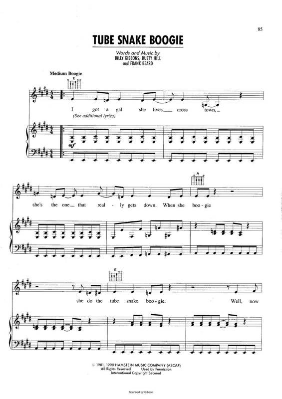 Super Partituras Tube Snake Boogie v.2 (ZZ Top, Billy Gibbons, Dusty