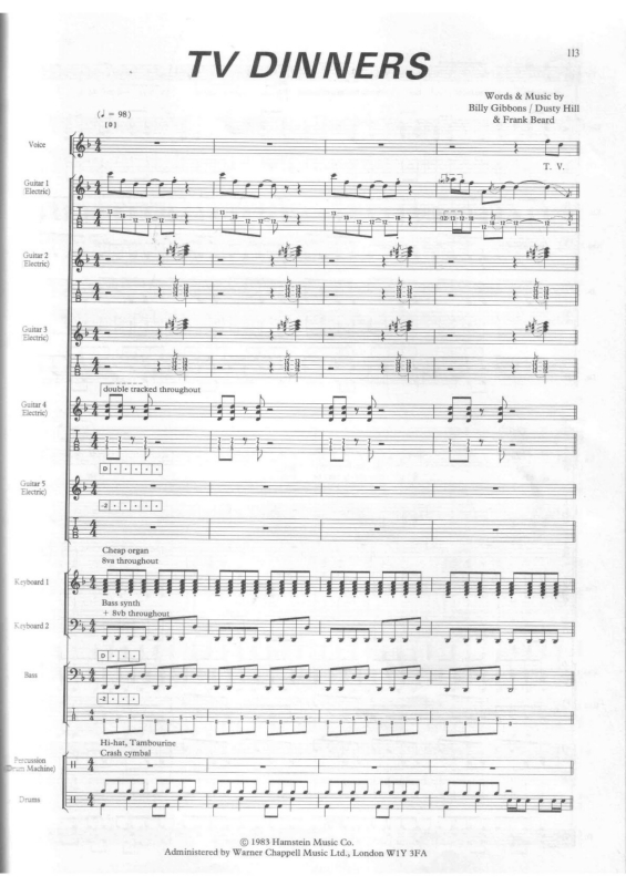 Super Partituras TV Dinners v.3 (ZZ Top, Billy Gibbons, Dusty Hill