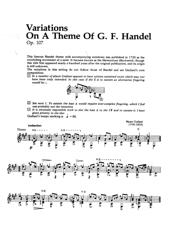 Super Partituras - Variations On A Theme Of Handel (Mauro Giuliani)