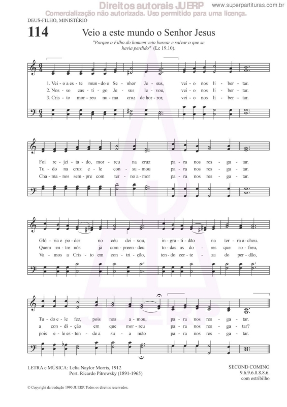 O Senhor Do Mundo Pdf Super Partituras - Veio A Este Mundo O Senhor Jesus - 114 HCC v.2