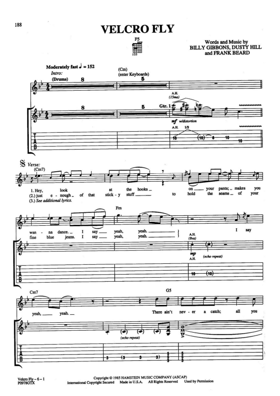 Super Partituras Velcro Fly (ZZ Top, Billy Gibbons, Dusty Hill, Frank