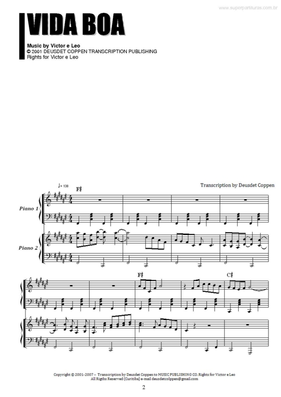 Super Partituras - Vida Boa (Victor e Leo), com cifra