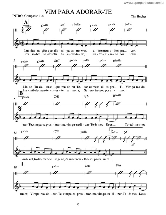 Super Partituras - Vim Para Adorar-Te v.6 (Tim Hughes), com cifra