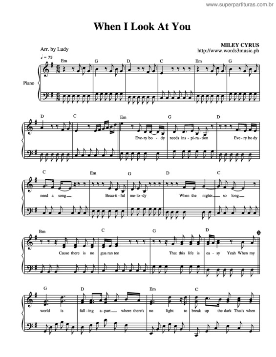 Miley Cyrus When I Look At You Tekst Super Partituras - When I Look At You v.6 (Miley Cyrus), com cifra