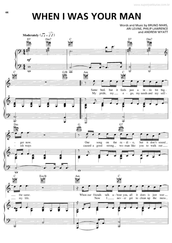 Super Partituras When I Was Your Man v.2 (Bruno Mars, Ari Levine, Philip Lawrence, Andrew Super Partituras When I Was Your Man v.2 (Bruno Mars, Ari Levine, Philip Lawrence, Andrew